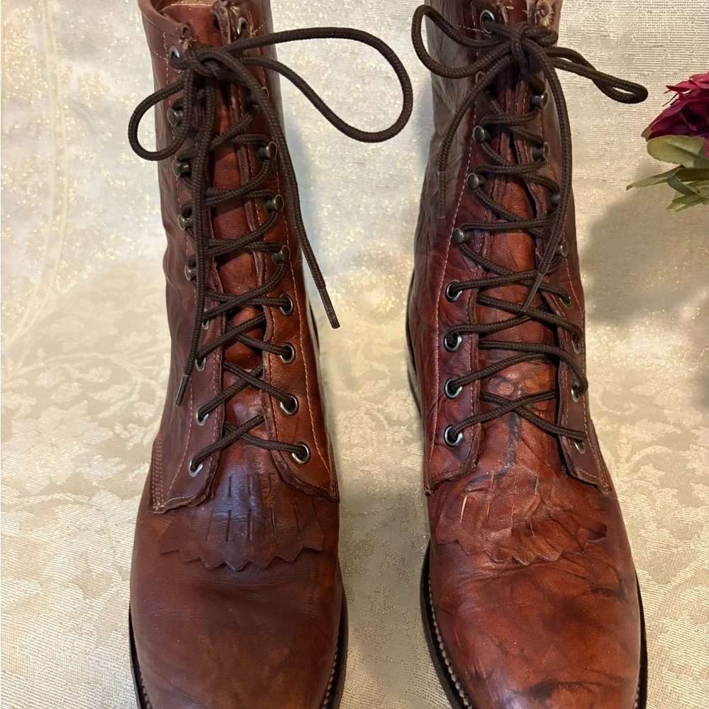 Justin Boots Dark Brown Leather Lace-Up Boots
